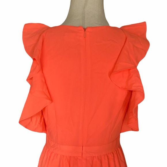 Shoshanna Katrina Blouson Flutter Ruffle Dress - Coral Orange - 4 - Picture 9 of 15